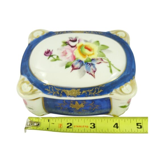 Vintage Made in Occupied Japan Porcelain Trinket Cigarette Box w 2 Ashtrays Blue - Picture 13 of 15